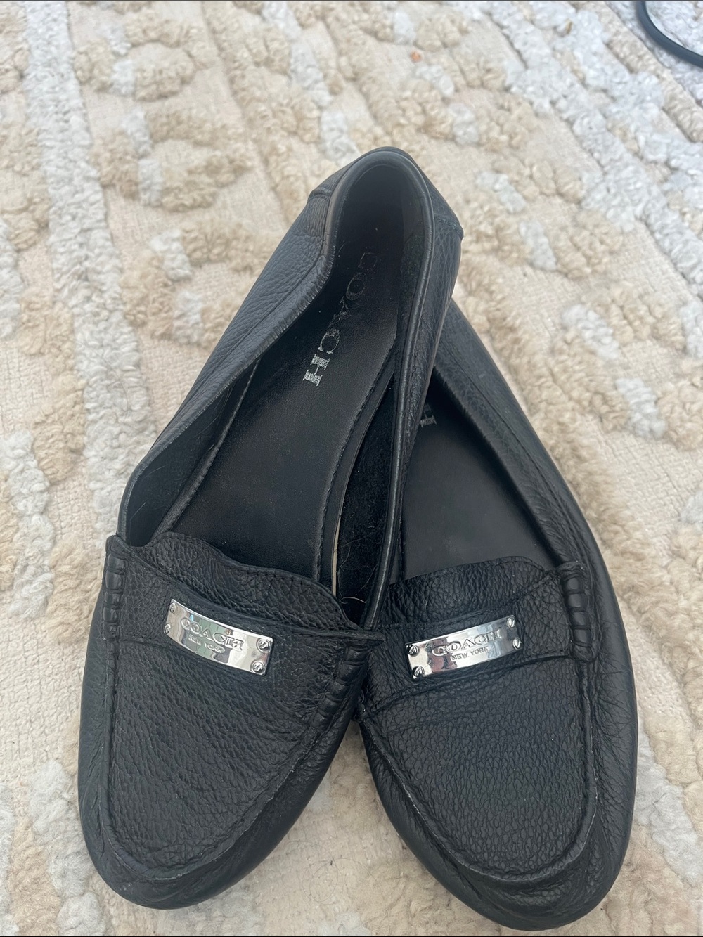 Coach Black Pebbled Leather Logo Penny Loafers